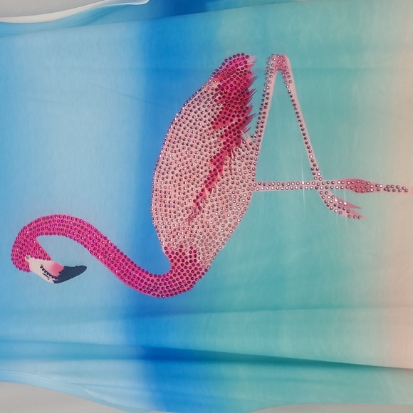 Crystal Beaded Flamingo Print Beach Tank Top Sleeveless Coastal Resort Cruise - Picture 3 of 12